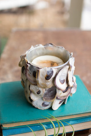 Set of 4   Oyster Shell Round Candle Holder
