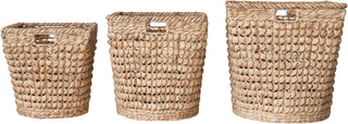 Hand Woven Water Hyacinth & Metal Baskets w/ Handles
