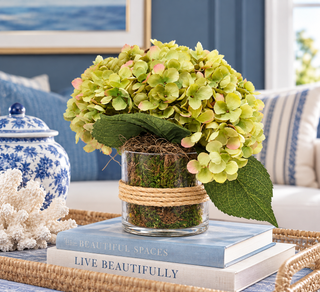 Hydrangeas Arranged in Glass Vase w/Rope   Green
