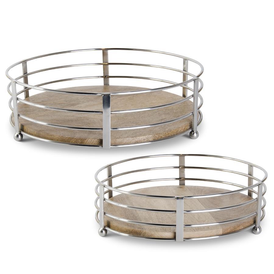 Small Round Wood and Metal Wire Trays