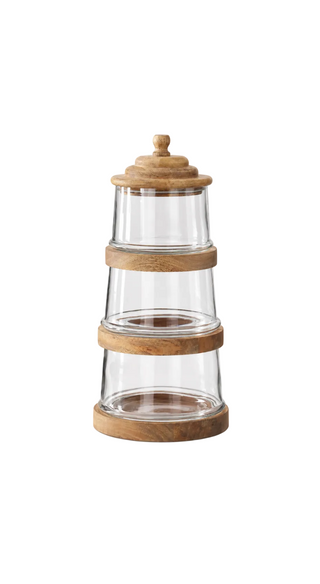 Stacking Glass & Wood Jar Tower
