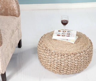 Natural Braided Jute Pouf Tan
