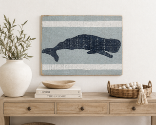 Whale with End Stripes Hand Painted Distressed Wood
