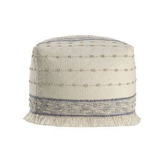 Transitional Striped Indoor Pouf   Blue/Ivory
