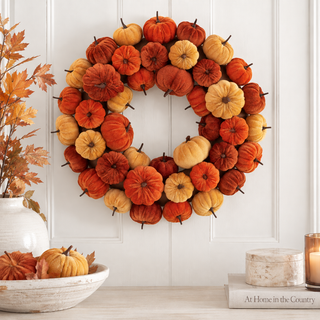 18 Inch Yellow Rust & Orange Velvet Pumpkin Wreath
