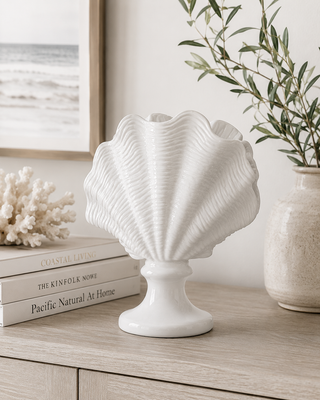 White Resin Clam Statue   Small
