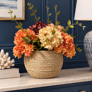Beige, Orange & Burgundy Hydrangea in Large Pot
