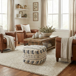 Handmade Flat Woven Wool Pouf – Quick Seat or Ottoman
