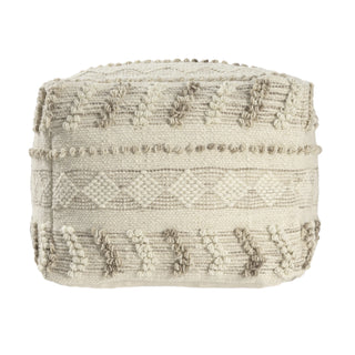 Transitional Striped Indoor Pouf   Taupe/Ivory
