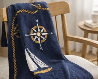 Cotton Sustainable Knit Throw Blanket   Nautical Sailboats
