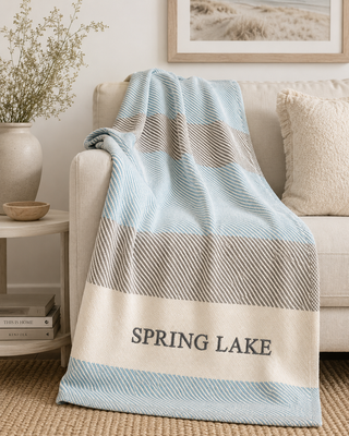 *CUSTOM* Oak Bluffs Pewter Throw   50" x 72"   USA Classic   Dark Grey Thread   Bottom Center
