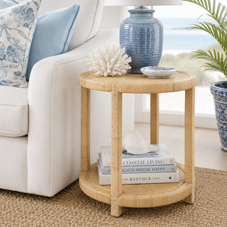 Hadley Round Rattan Side Table With Shelf
