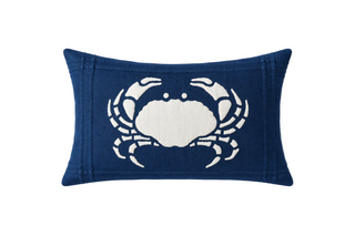 Crab Pillow, Indigo Ground w/ White Applique   Linen  Lumbar 16"x24"
