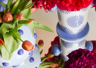Iris Blue Large Cylinder Vase with Knob Handles

