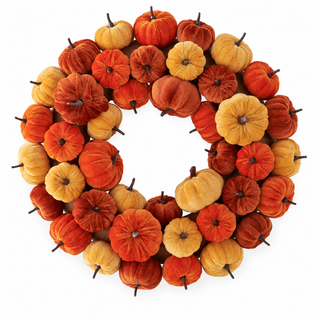 18 Inch Yellow Rust & Orange Velvet Pumpkin Wreath
