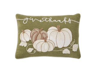 14 Inch Sage Green Embroidered Pumpkin Lumbar Pillow
