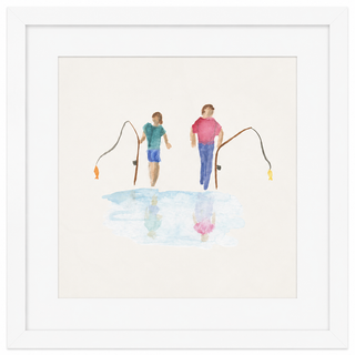 Watercolor Two People Fishing, Matted
