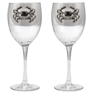 Blue Crab Wine Glasses   Set of 2
