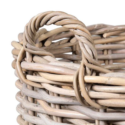 Mona Round Rattan Storage Baskets with Wheels Small