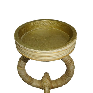 Set of 2   Rattan Wrapped Ring Pillar Candlestick   13.5"H   Natural
