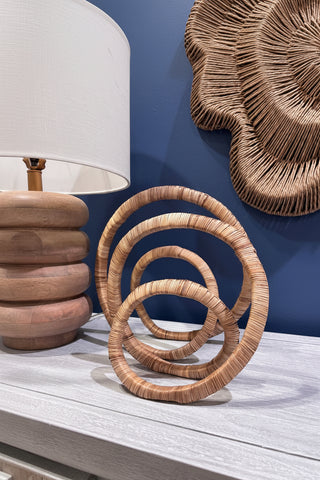 Set of 2   Rattan Wrapped Infinity Sculpture   10"H & 13"H   Natural

