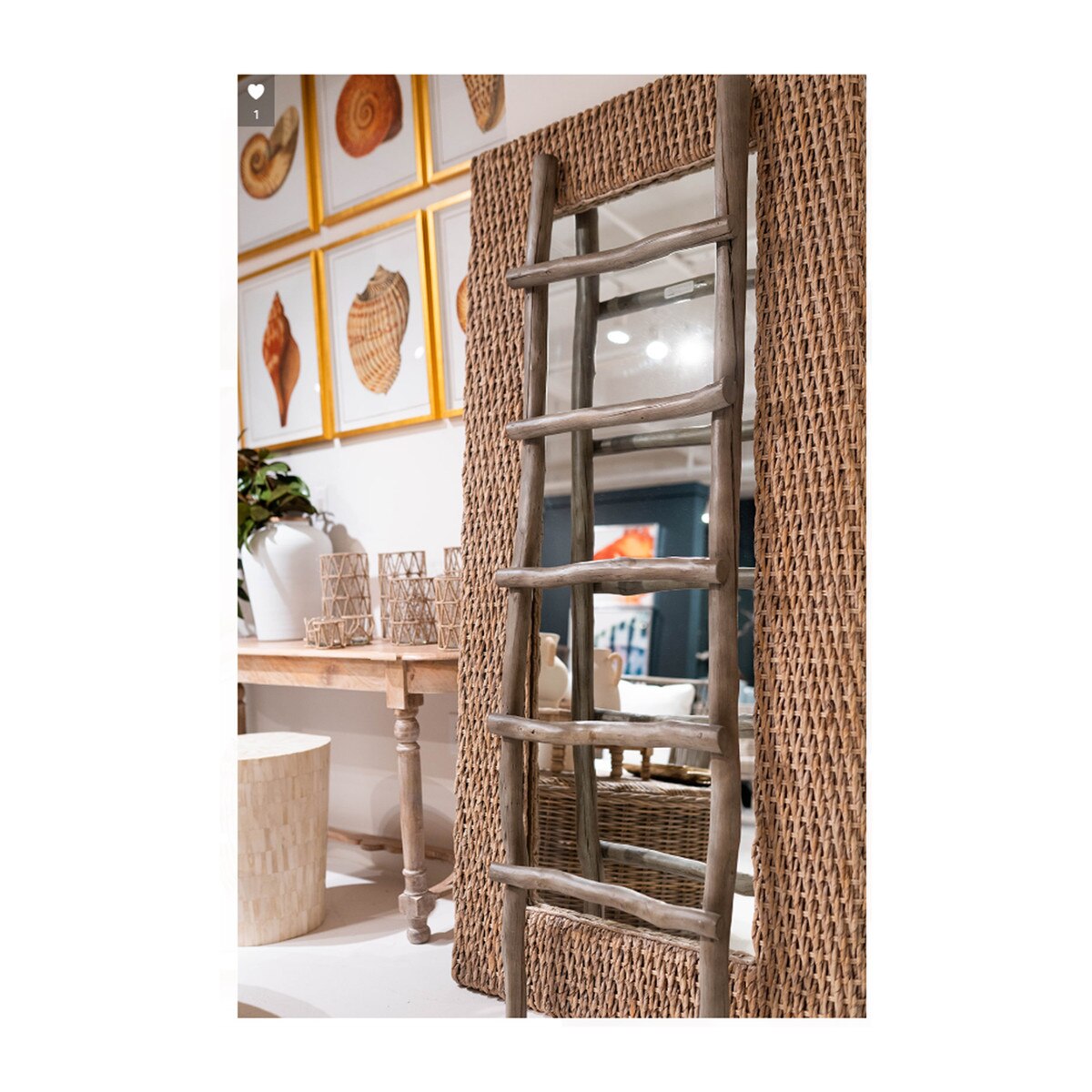 Avalone Leaning Abaca Mirror, 79"H, White Wash