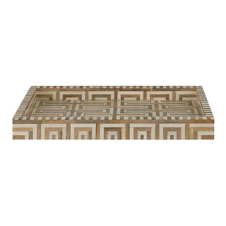 Wooden Rectangle Geometric Tray, 19''W, Natural and White
