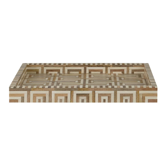 Wooden Rectangle Geometric Tray, 19''W, Natural and White