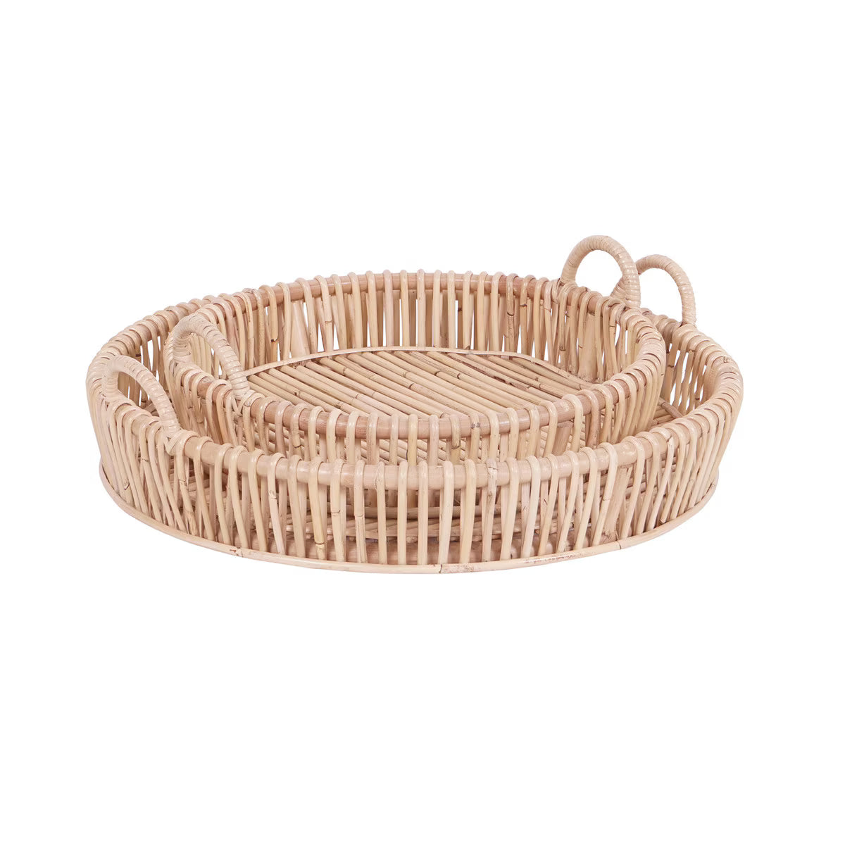 Cordelia Rattan Open Weave Round Trays With Handles Large