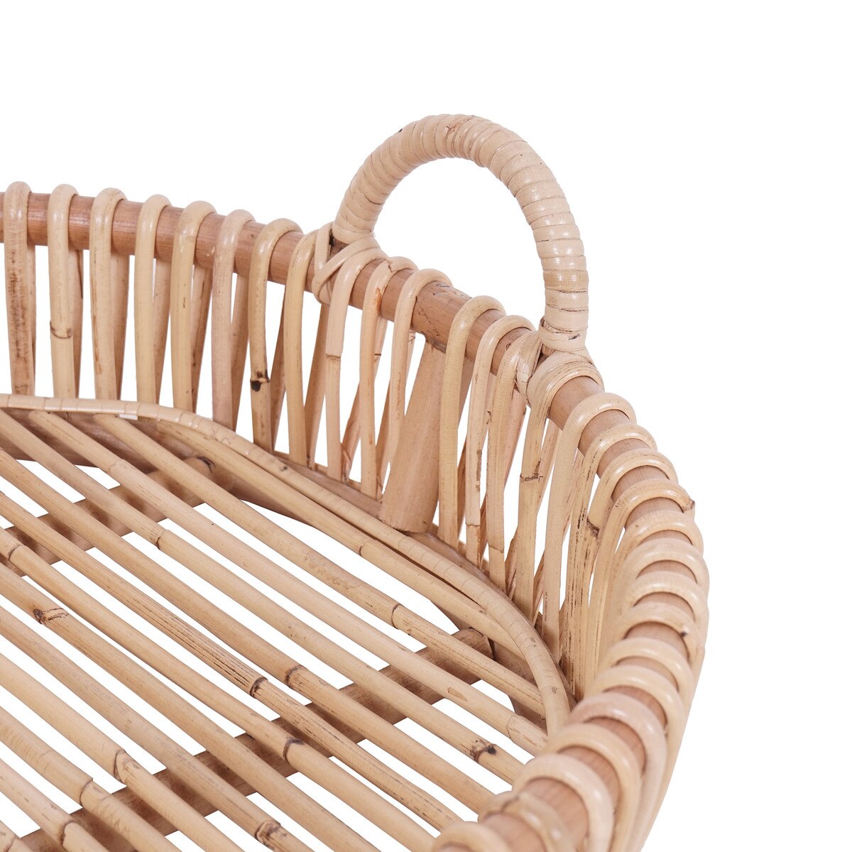 Cordelia Rattan Open Weave Round Trays With Handles Large