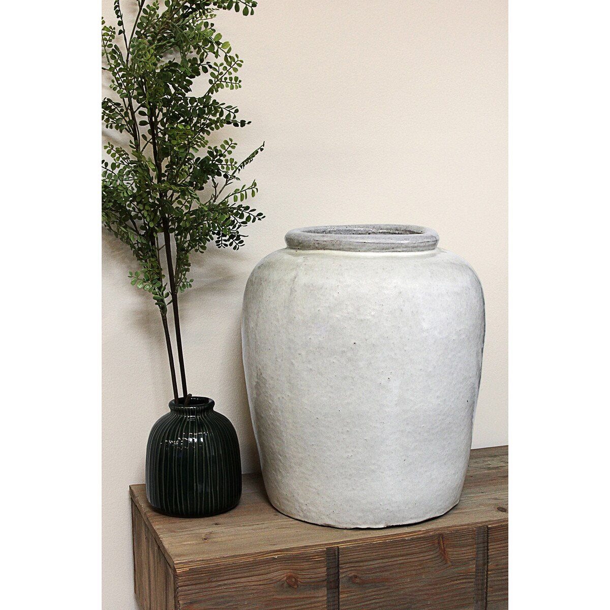 Thea Stoneware Vase, Large, White