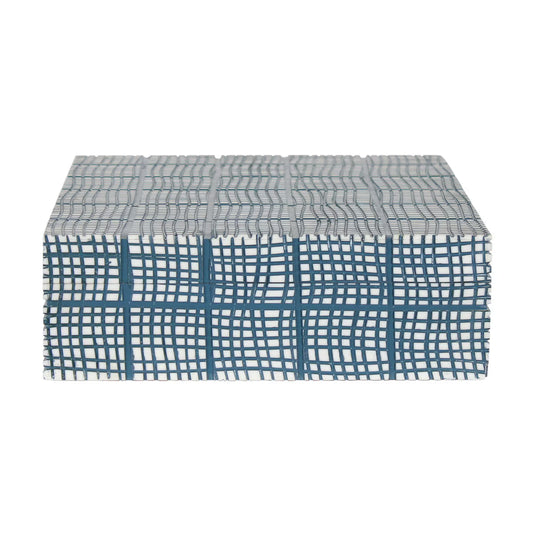 Abstract Grid Decorative Box, 12''W, Blue and Ivory