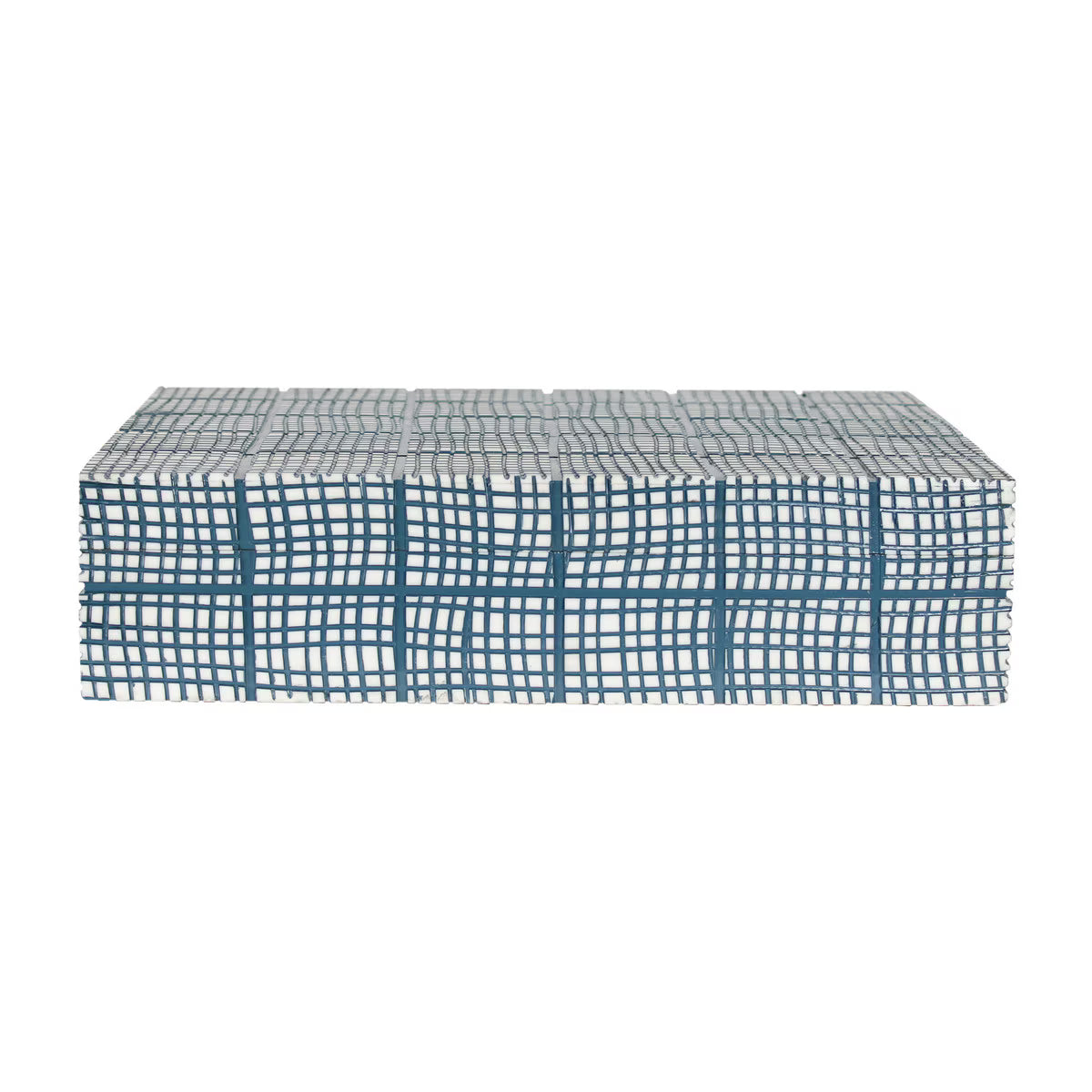 Abstract Grid Decorative Box, 12''W, Blue and Ivory
