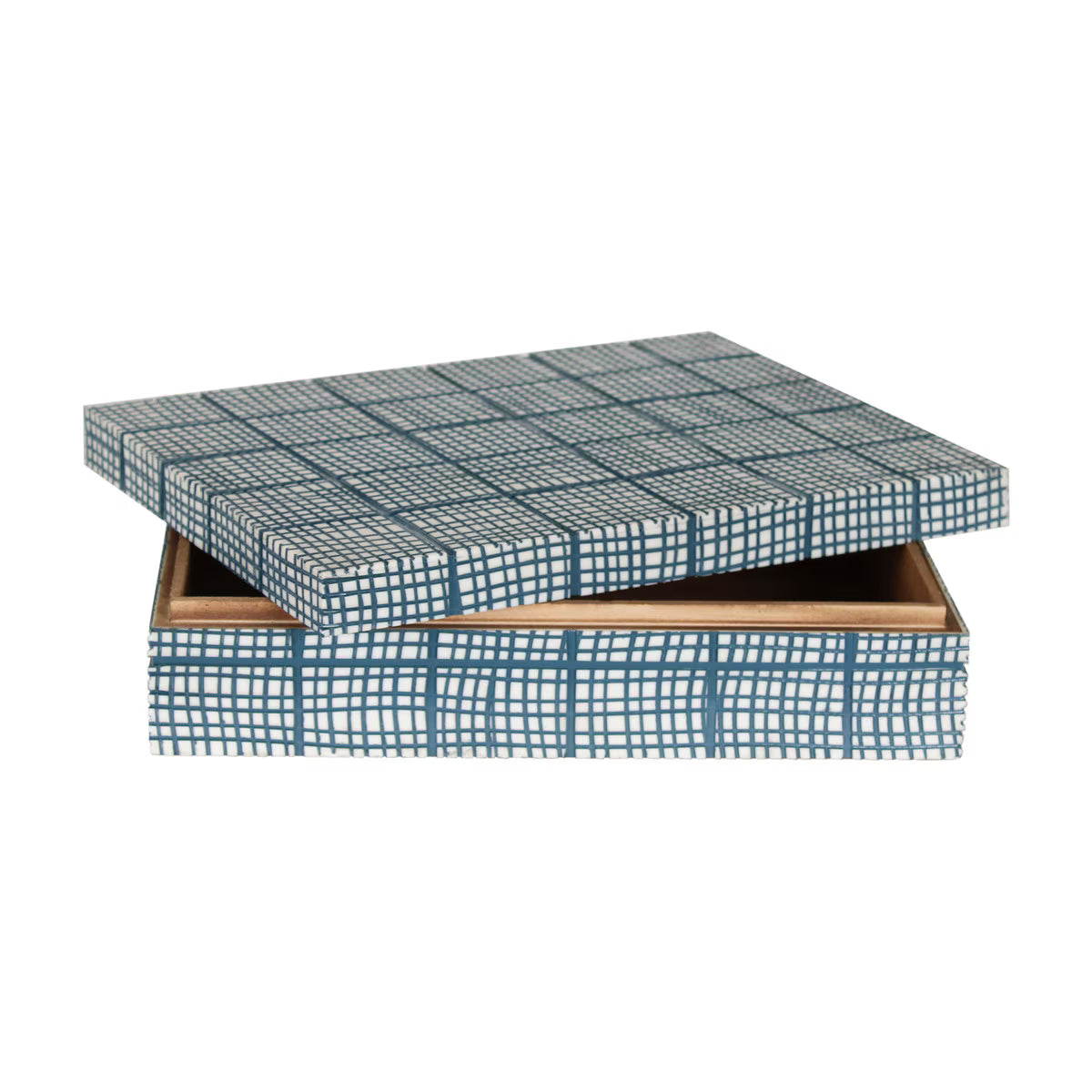 Abstract Grid Decorative Box, 12''W, Blue and Ivory