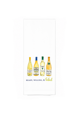 Kitchen Towel   Handpainted White Wine Bottles
