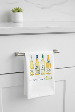 Kitchen Towel   Handpainted White Wine Bottles
