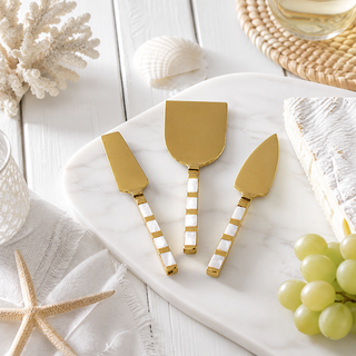 Set of 3   Mother of Pearl Cheese Knives   Stainless Steel/Brass/MOP

