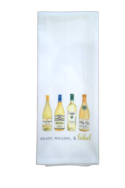 Kitchen Towel - Handpainted White Wine Bottles ***