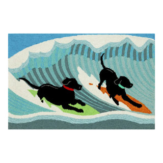 Front Porch Surfing Dogs Ocean Indoor/Outdoor Rug

