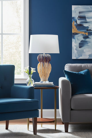 Oceana Oyster White and Indigo Blue Ceramic Lamp
