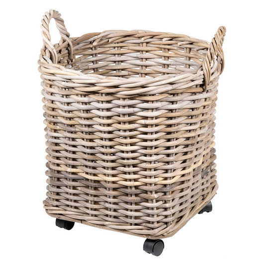 Mona Round Rattan Storage Baskets with Wheels Small