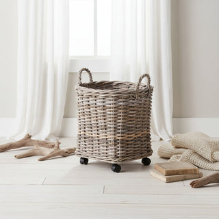 Mona Round Rattan Storage Baskets with Wheels Small
