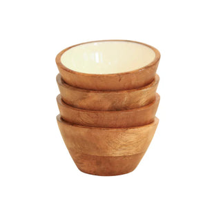 Set of 2   Indy Home Mango Wood & Enamel Mini Bowls
