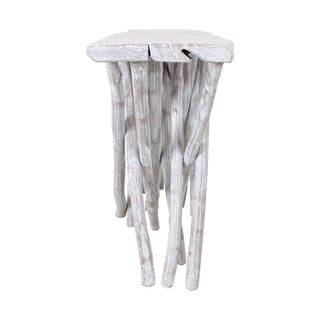 Roell Teak Top 55"W Console Table with Natural Root Base, Whitewash
