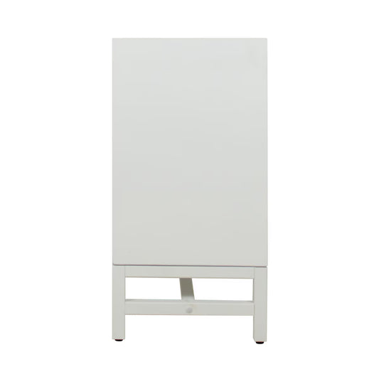 Door Cabinet With Whitewash Raffia Panels, White