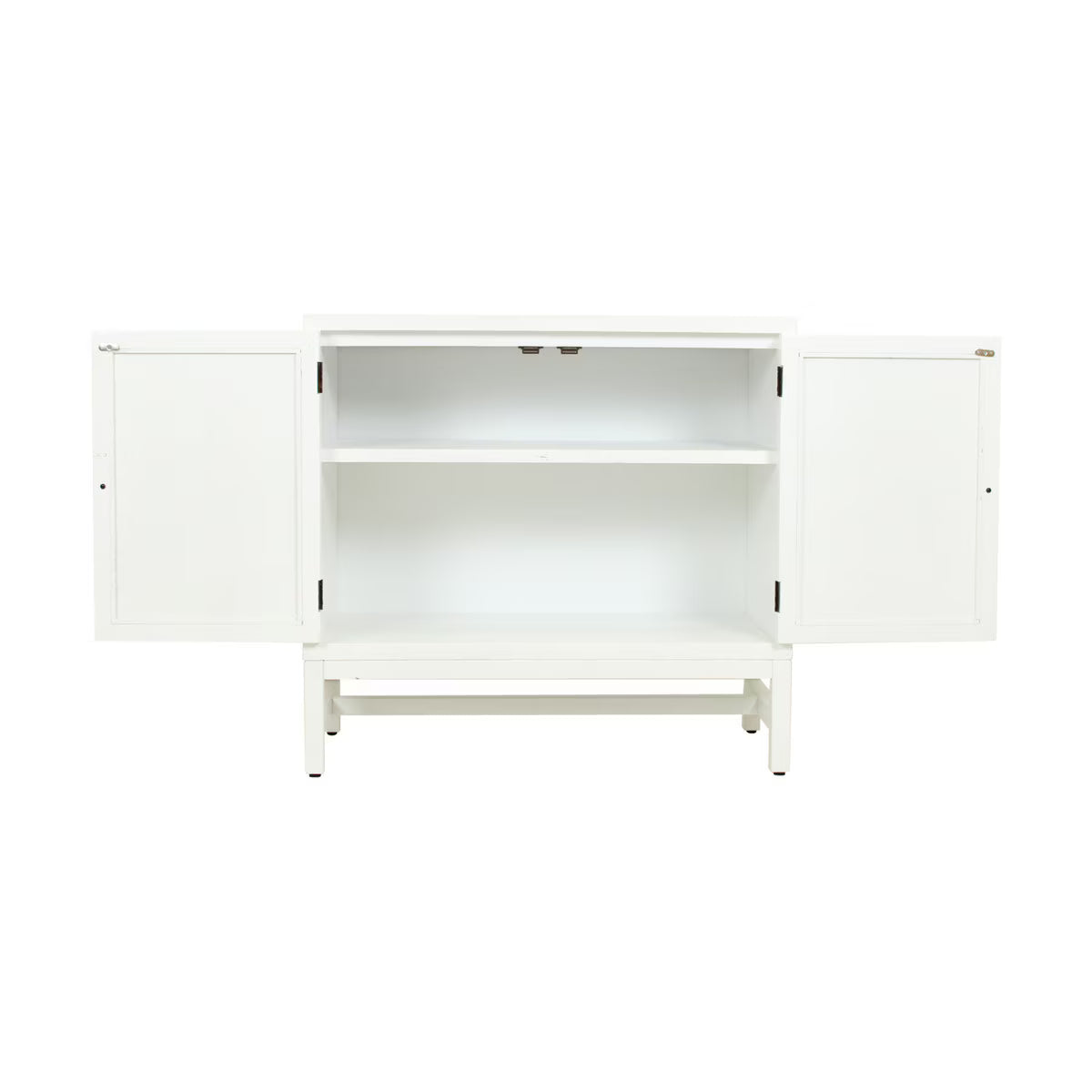 Door Cabinet With Whitewash Raffia Panels, White