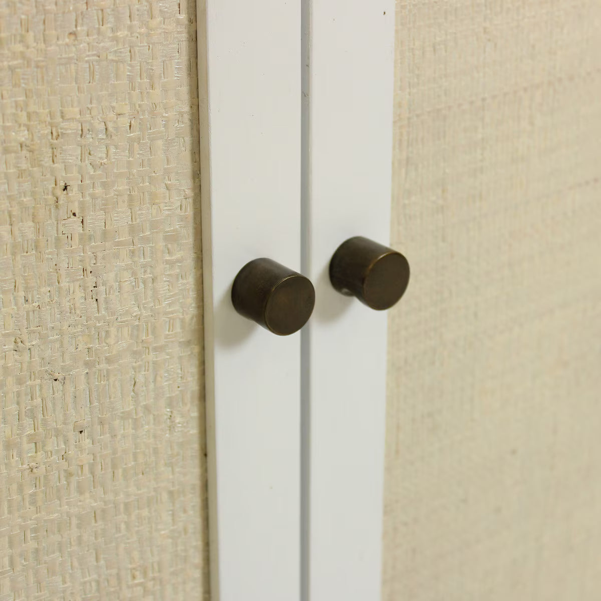 Door Cabinet With Whitewash Raffia Panels, White