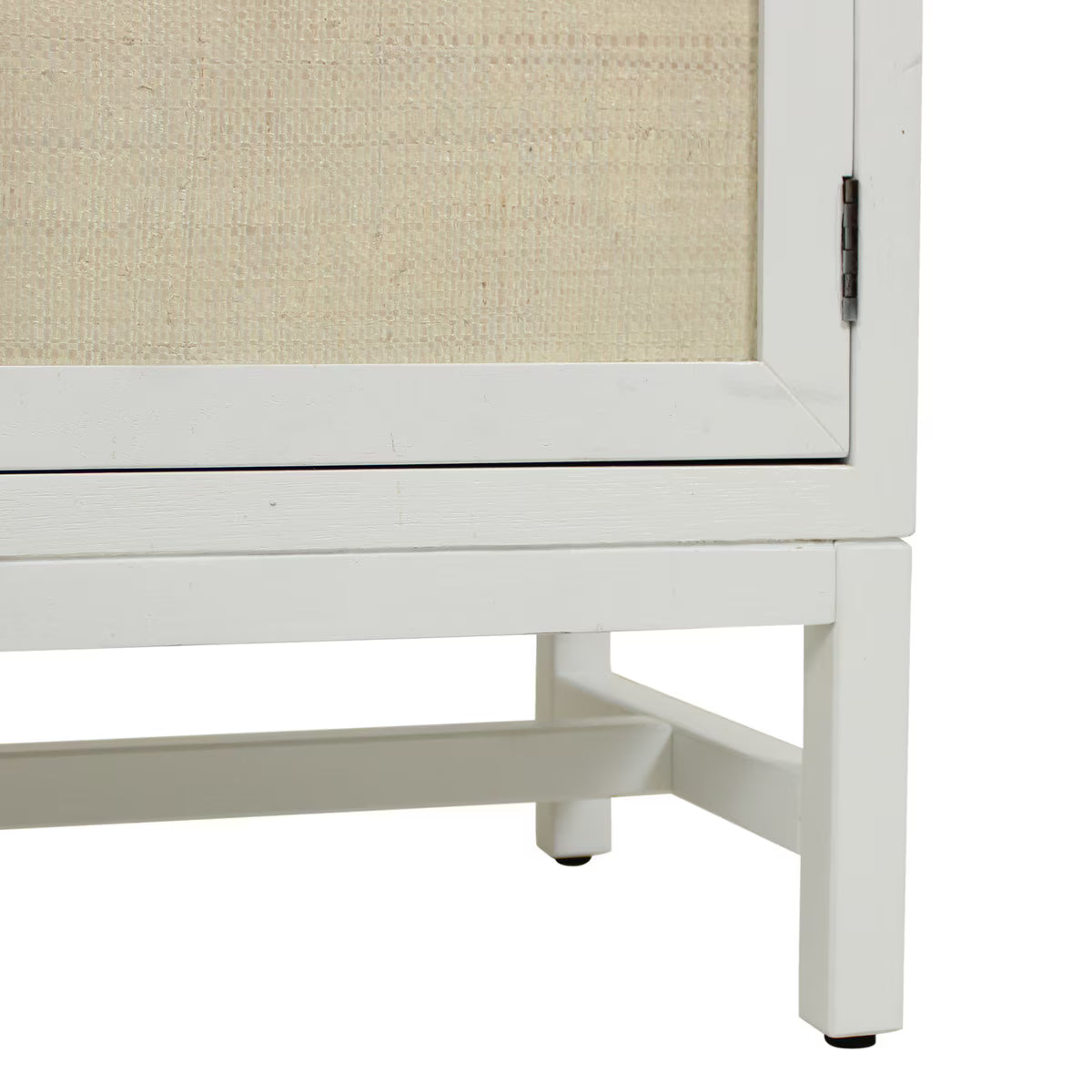 Door Cabinet With Whitewash Raffia Panels, White