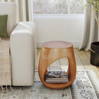 Esme Organic Wood Side Table With Cut Out   16"W   Antique Natural
