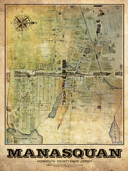 Manasquan Vintage Map 18x24 Black Frame